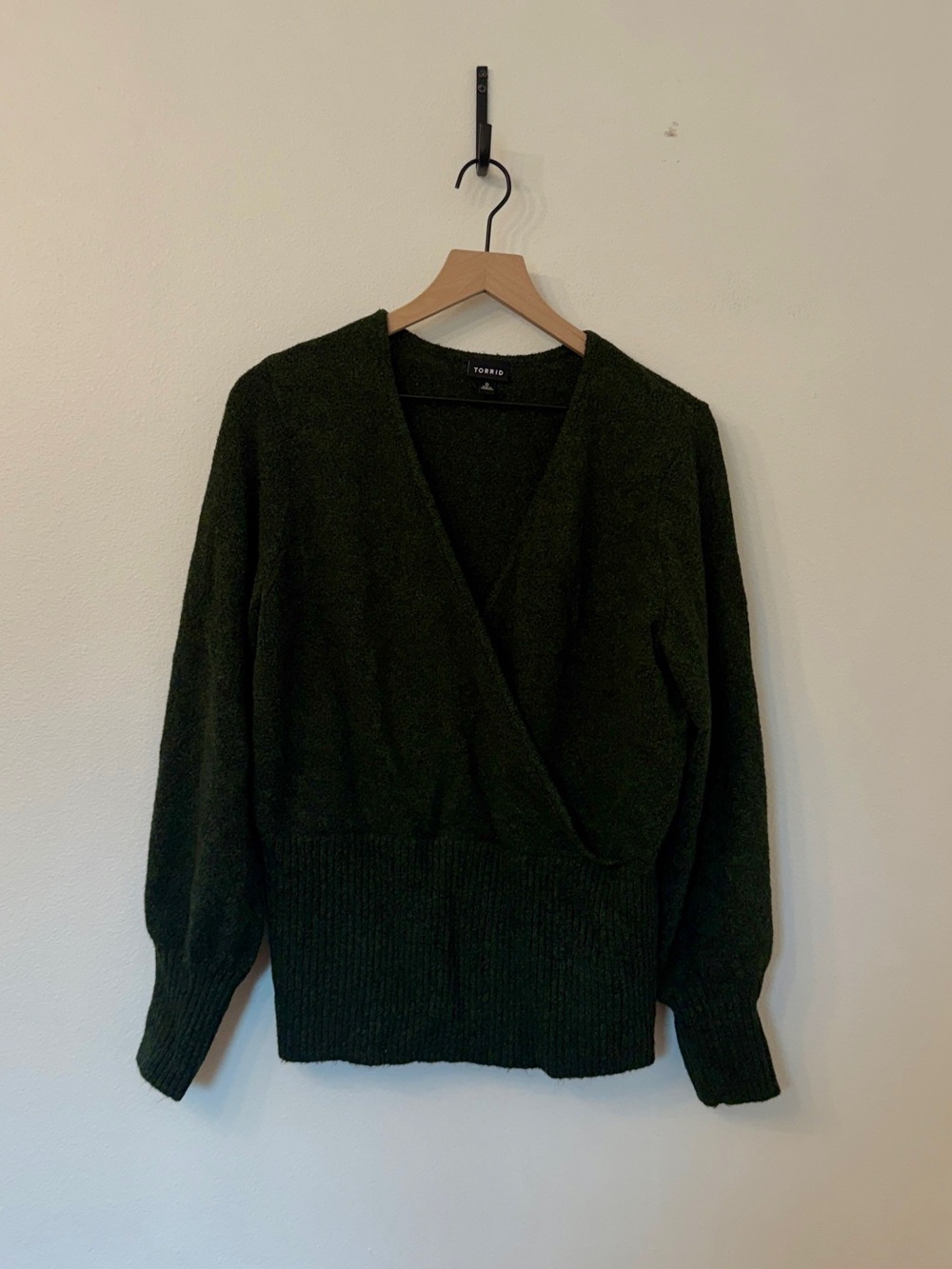 torrid Deep Green Wrap V-Neck Sweater